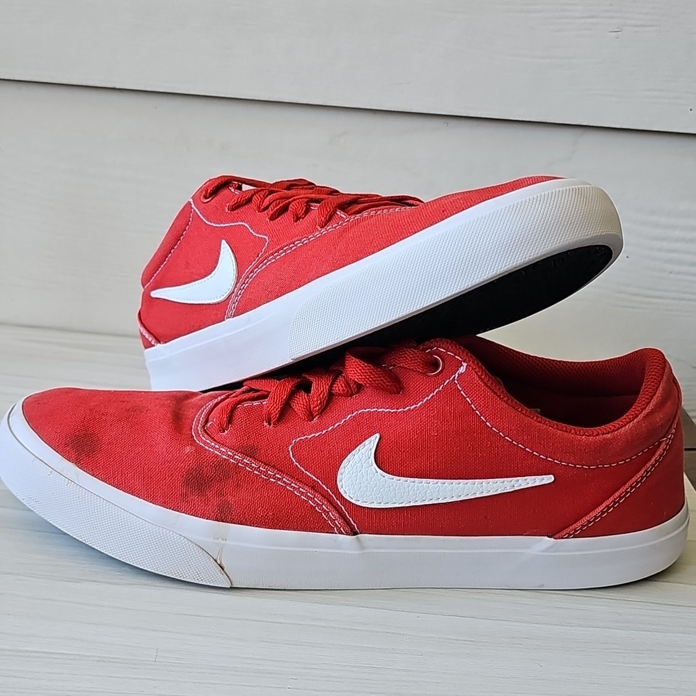 Nike Red Canvas Low-Top Sneakers with White Swoosh